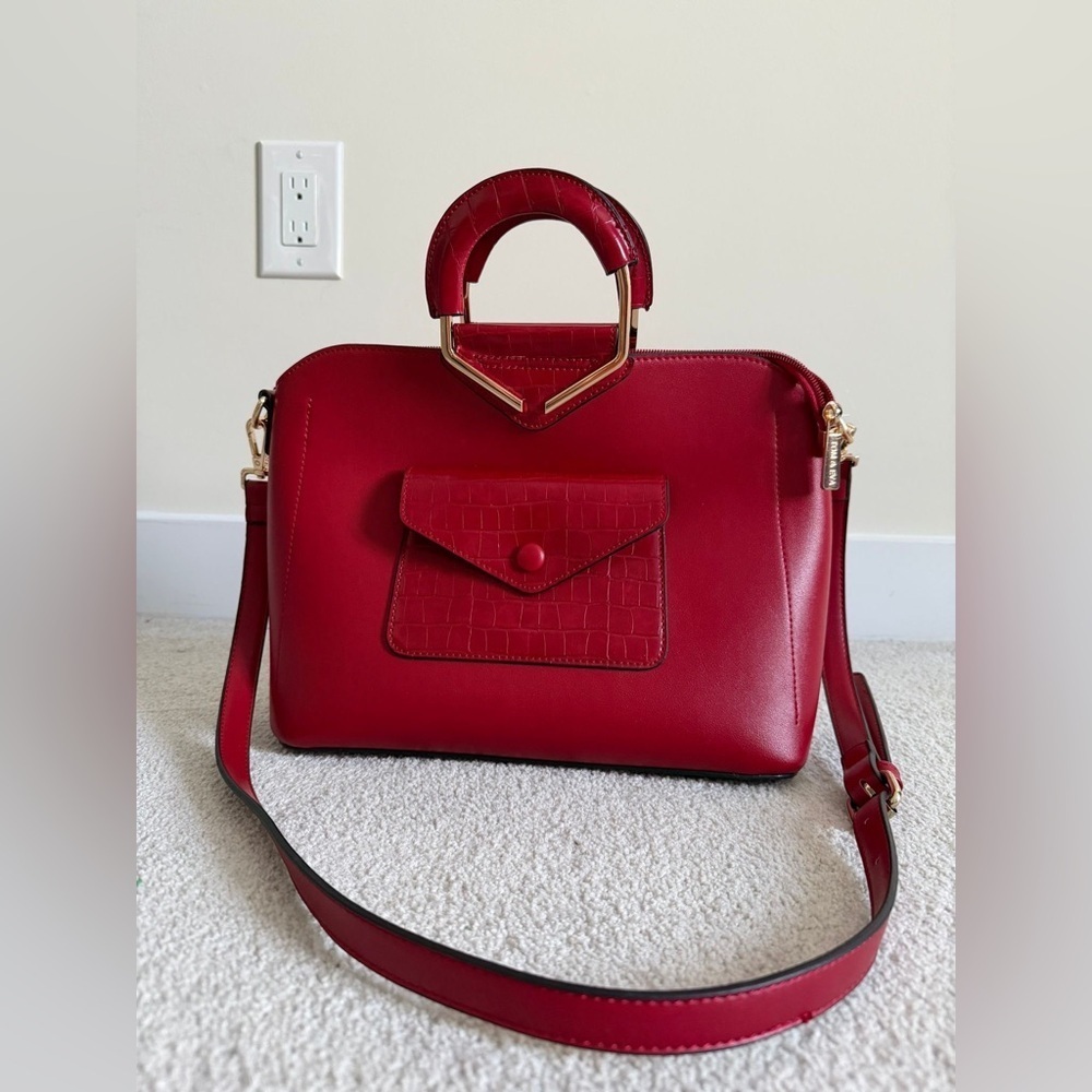Elegant Red Satchel with Gold Accents